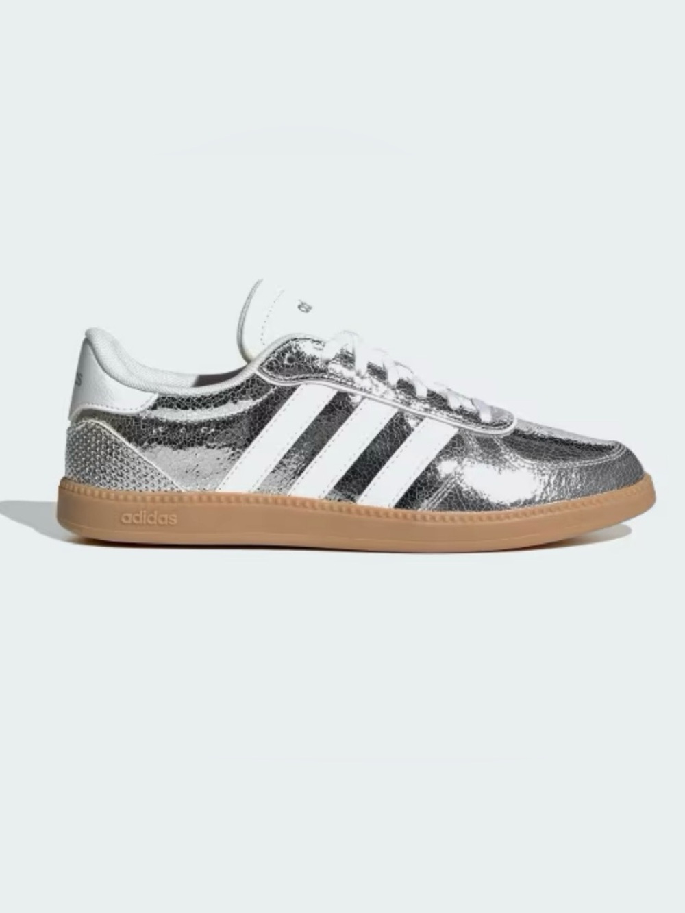 adidas Metallic Silver Samba-Inspired Sneakers with Gum Sole